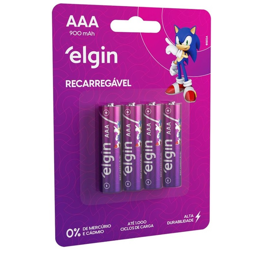 Pilha recarregável AAA 900mAh Elgin com 4 unidades Palito