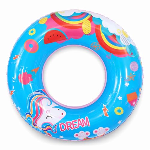 Boia Inflável Unicórnio Dream 60/70/80/90cm Azul ou Rosa Boia de piscina infantil, PVC reforçado, disponível em azul ou rosa, tamanhos 60 a 90cm