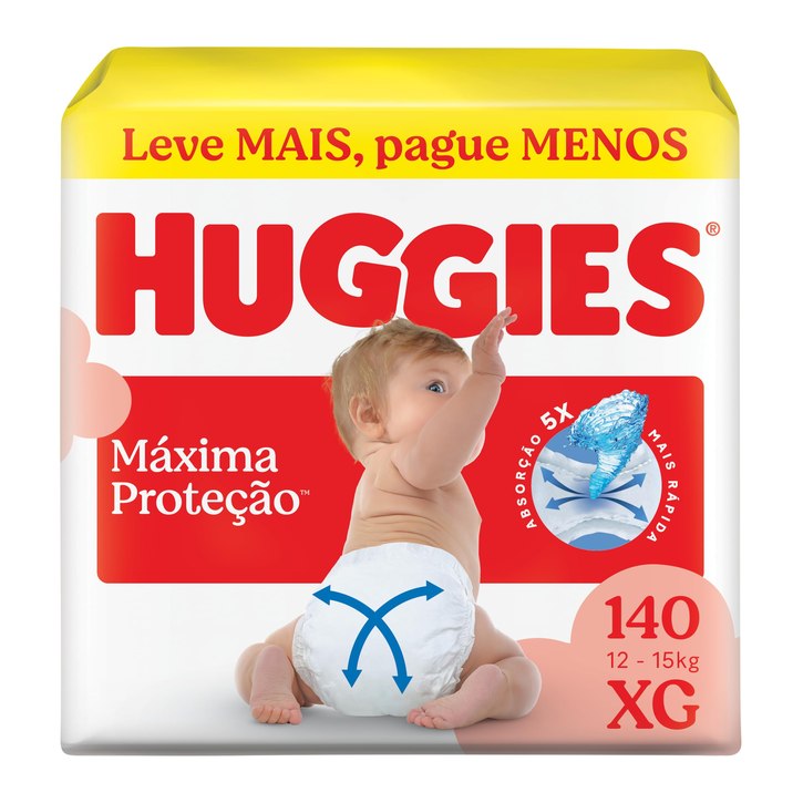 Fralda Descartável Huggies Máxima Proteção Tamanho XG 140 unidades