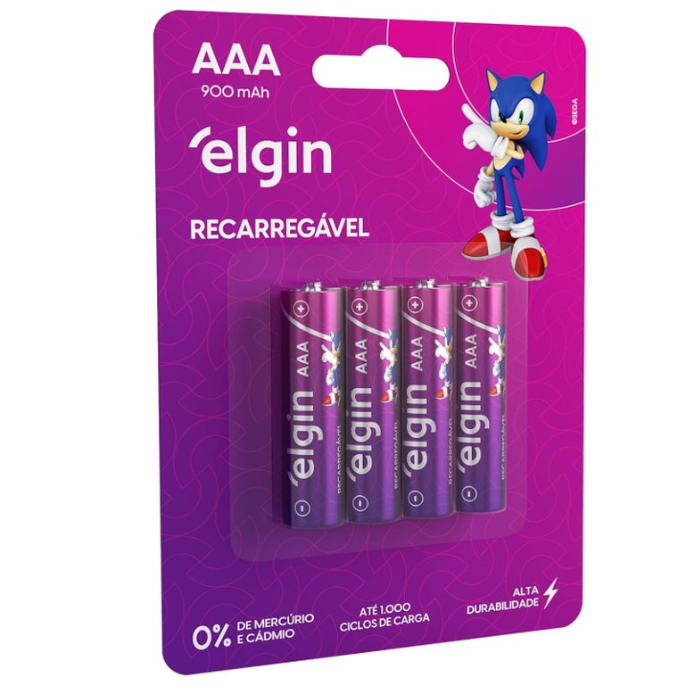 Pilha recarregável AAA 900mAh Elgin com 4 unidades
