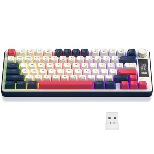 Teclado sem fio Aoc Gk280 70%, Bluetooth Trimodo /2.4 GHz/Usb-C, Rgb Led Rainbow, Ergonômico, Bateria Recarregável