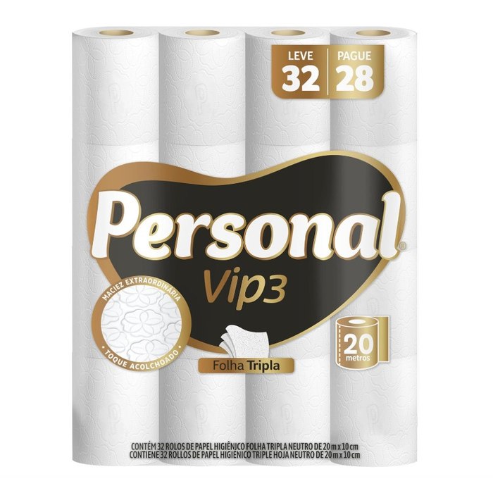 Personal Papel Higiênico Vip Folha Tripla, 32 Rolos De 20M