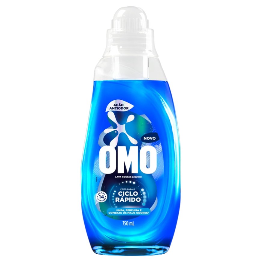 Lava-Roupas Líquido Omo Ciclo Rápido Ação Antiodor Frasco 750ml