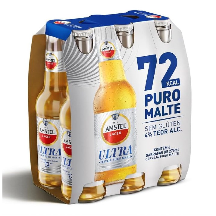 Amstel Ultra Cerveja Puro Malte, Pack de 6 Long Neck 275ml