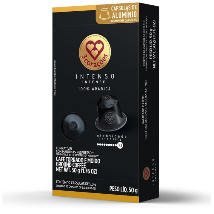 [3 UNIDADES] 3 Corações Cápsulas de Café Intenso, Compatíveis com Nespresso, contém 10 cápsulas