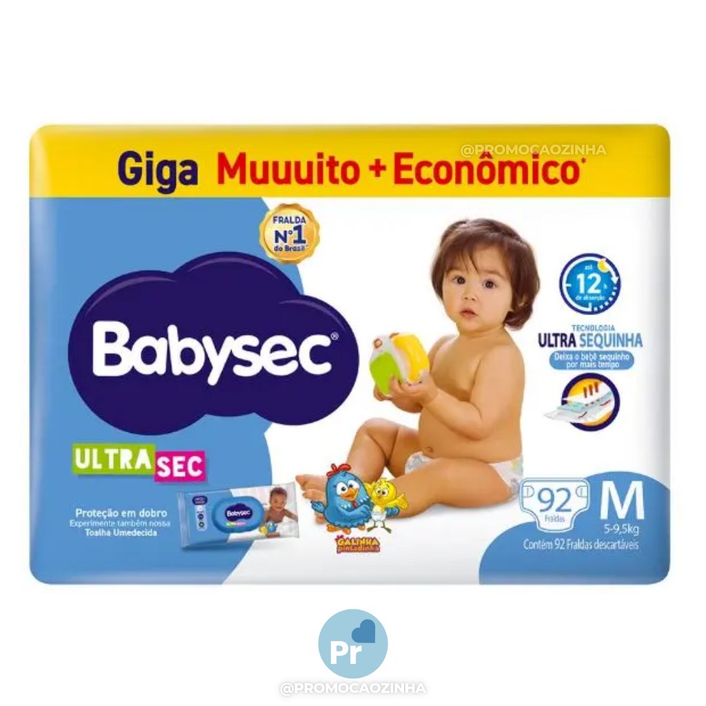 Fralda Babysec Ultrasec Galinha Pintadinha M com 92 unidades
