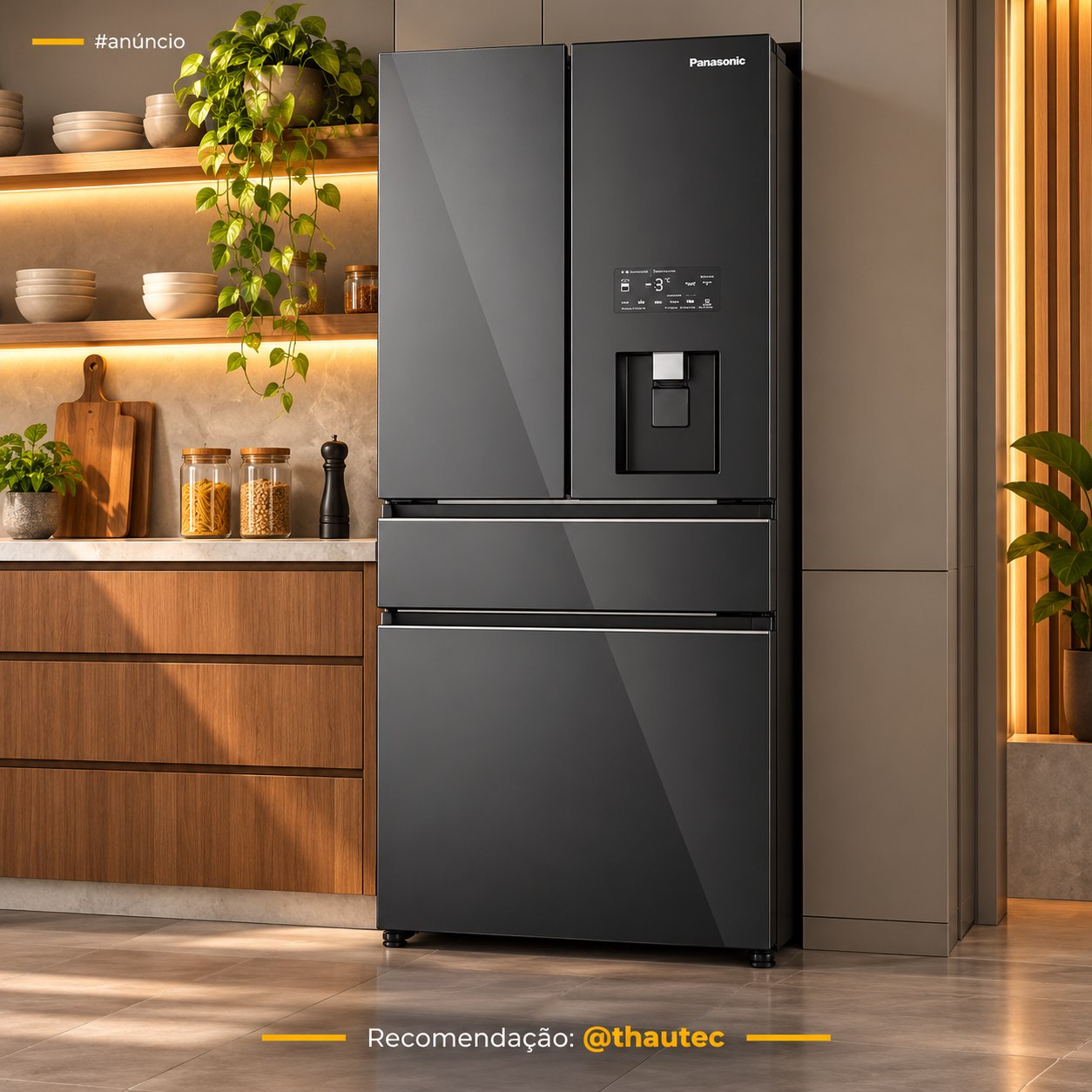 Refrigerador French Door Panasonic 04 Portas Frost Free com 540L Dark Glass (DB69)