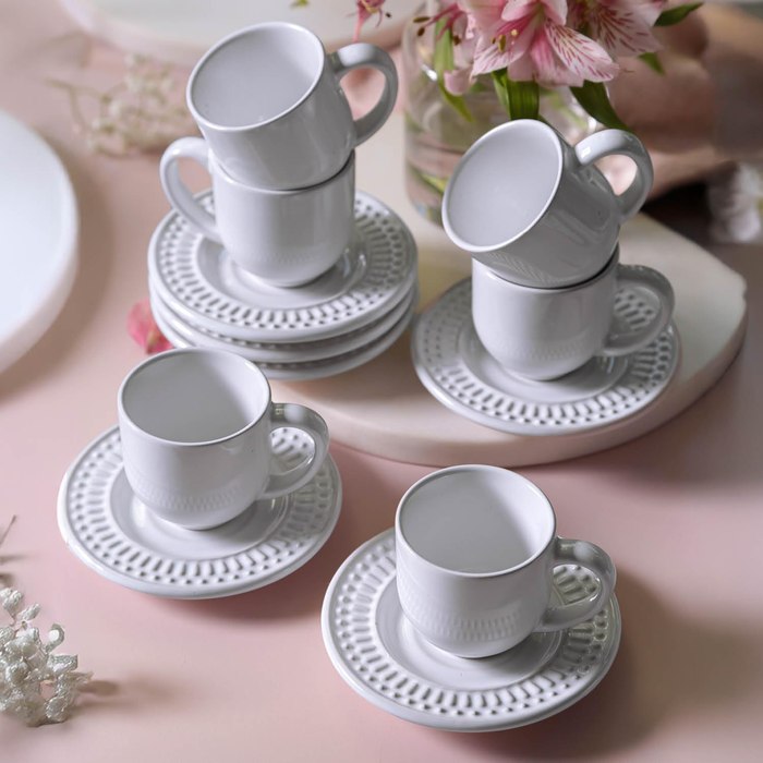 Conjunto com 6 Xícaras de Café com Pires Roma Branco Porto Brasil