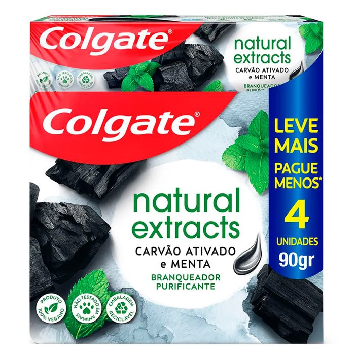 Creme Dental Colgate Clareador Natural Extracts Carvão Ativado 4x90g