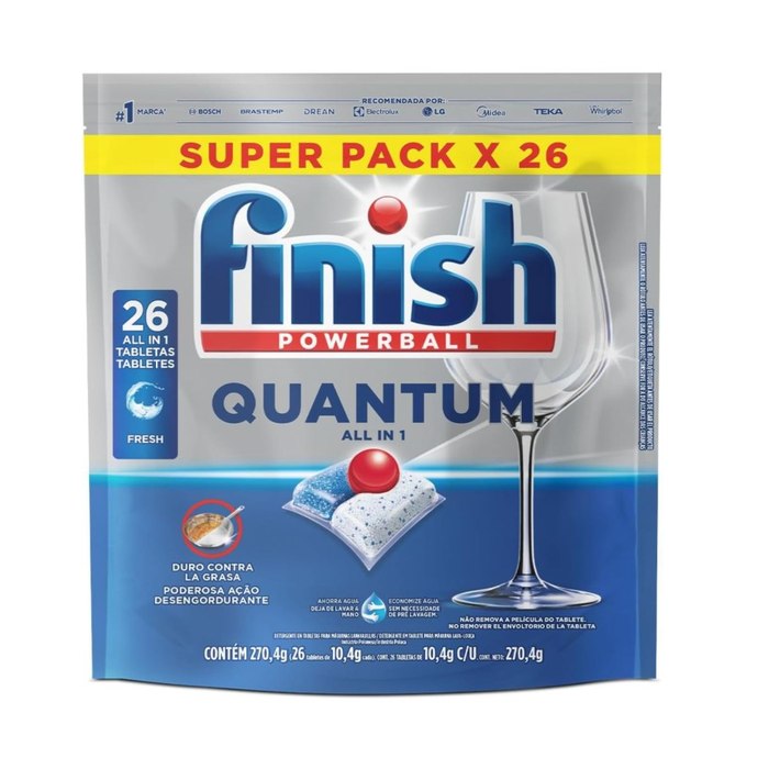 Finish Quantum All in 1 Detergente para Lava Louças em Tabletes 26 unidades