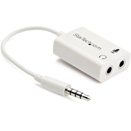 Adaptador de fone de ouvido para fones de ouvido com plugues separados de fone de ouvido/microfone, Branco POUCAS UNIDADES