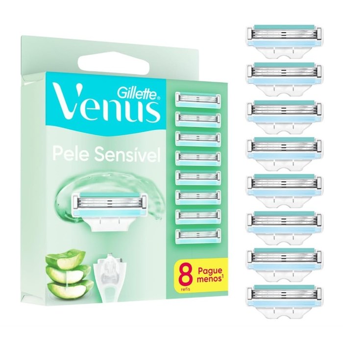 [3 UNIDADES] Gillette Venus Pele Sensível Carga para Aparelho de Depilar, 8 Unidades