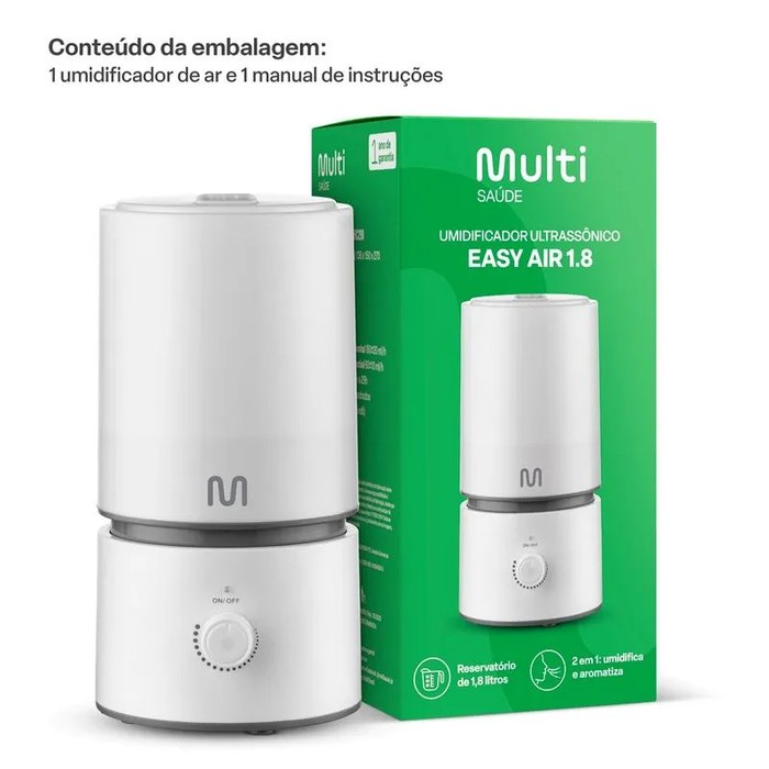 Umidificador Ultrassônico Easy Air 1.8L Branco Multi Saúde HC290