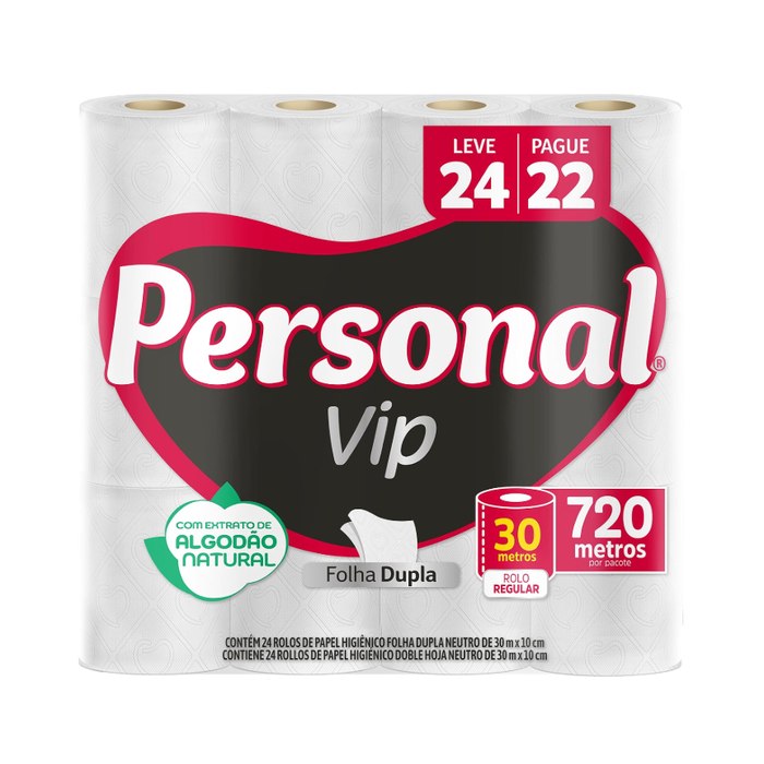 [2 UNIDADES] Personal VIP - Papel Higiênico Folha Dupla, Branco 24 unidades