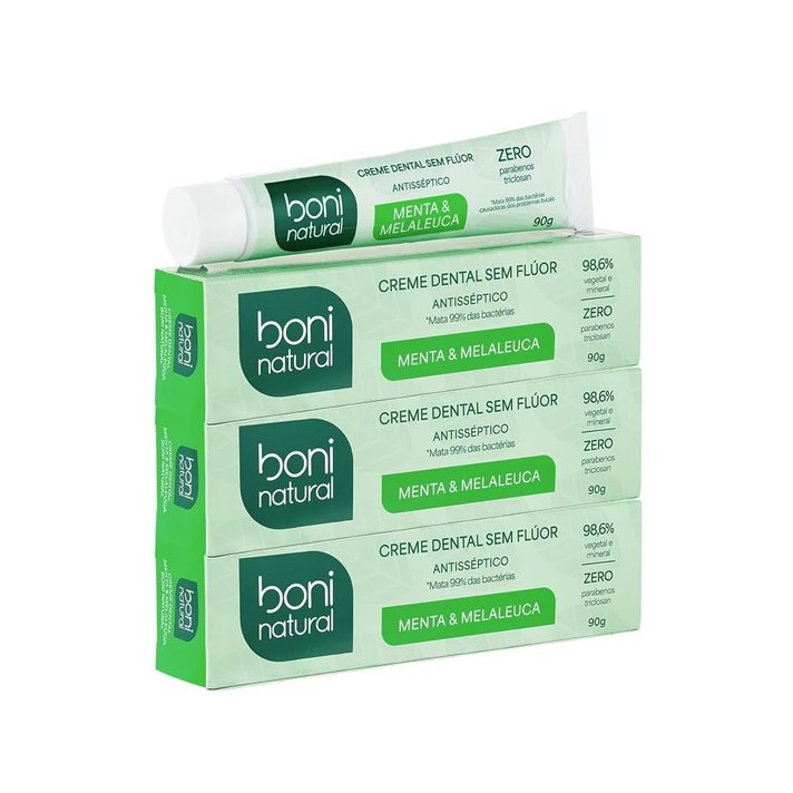 Creme Dental Boni Natural Menta e Melaleuca 90g 3 Unidades