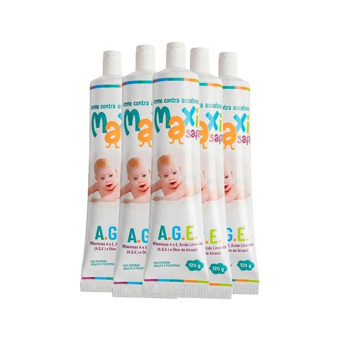 Kit com 5 Creme Pomada de Assadura Maxi Baby Vitamina A.E com Óleo de Girassol A.G.E 15g cada