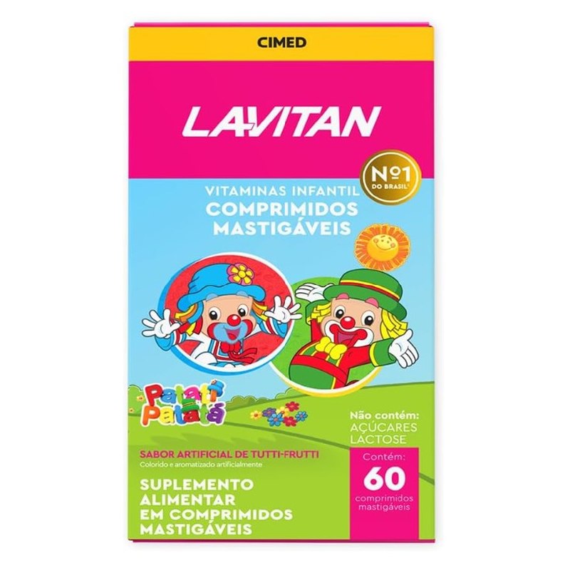 Vitamina Infantil Mastigável Tutti Frutti, rosa, Lavitan, 60 cápsulas
