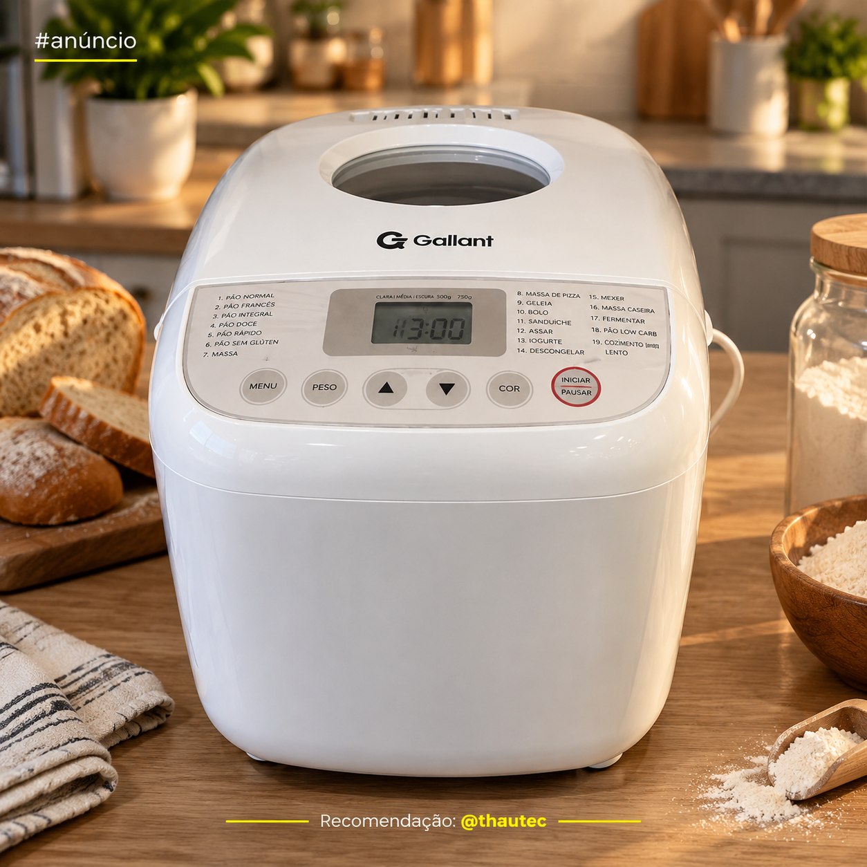 Panificadora 19 Programas Gallant 600w 220v (GPA1E19A)