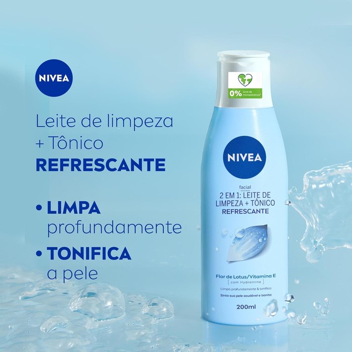 NIVEA Loção 2 em 1 Leite de Limpeza Facial + Tônico Refrescante 200ml