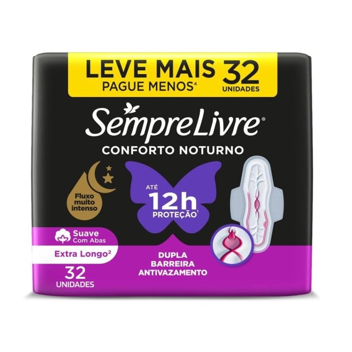 Sempre Livre Absorvente Externo Noturno Plus Noite e Dia Suave 32un