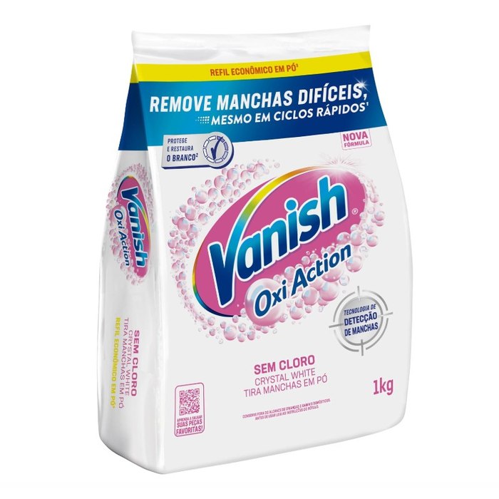 Tira Manchas Vanish em Pó Crystal White Oxi Action para roupas brancas Refil Econômico 1kg