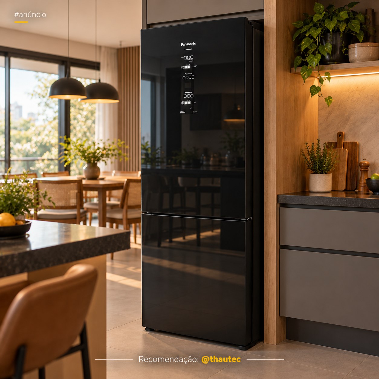 Geladeira Panasonic 467L Inverter/Inverse com acabamento Black Glass (BB65)