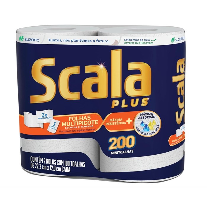 Scala Plus Papel Toalha Multipicote, 200 Toalhas (2 Rolos de 100 Toalhas Cada)