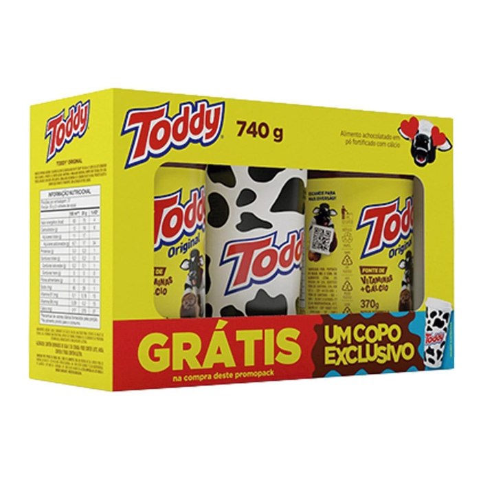 Kit 2 Achocolatados Pó Original Toddy 370g e Copo Exclusivo
