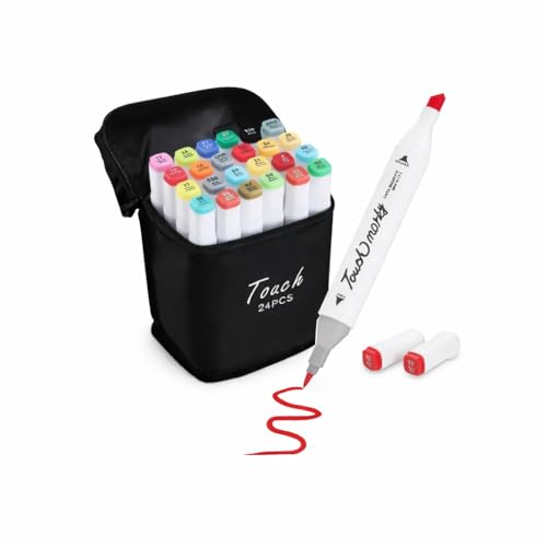 Kit de 24 Canetas Marcador Permanente Ponta Dupla Touch Coloridas para Desenho Profissional Escolar Infantil com Estojo Organizador POUCAS UNIDADES