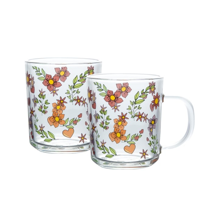 Conjunto 2 Canecas Vidro Lyor Amor e Flor 220ml