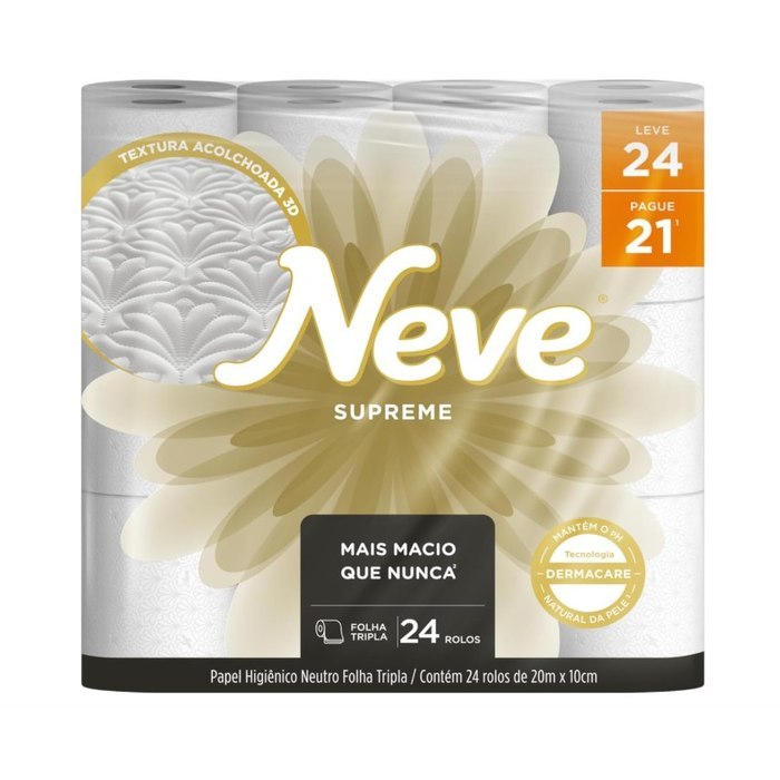 Papel Higiênico Neve Supreme Folha Tripla 20m 24 Rolos