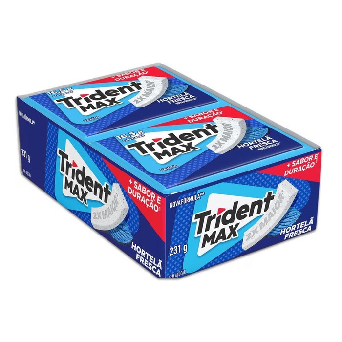 Chiclete Trident Max Hortelã Fresca Sem Açúcar - Caixa com 14 unid. de 16,5g