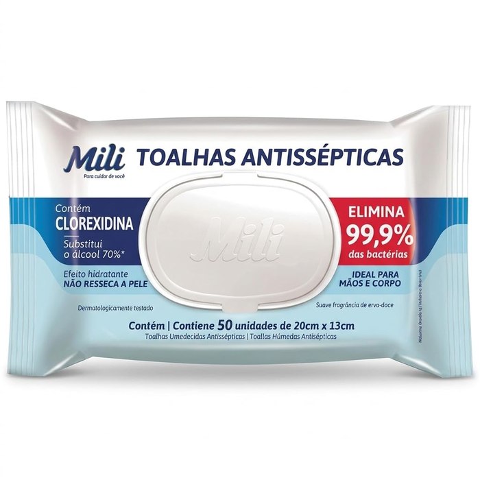 Toalhas Umedecidas Antissépticas Mili 50 Unidades