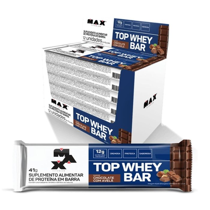 Max Titanium Top Whey Bar 12 Unidades De 41G (Chocolate Com Avelã)