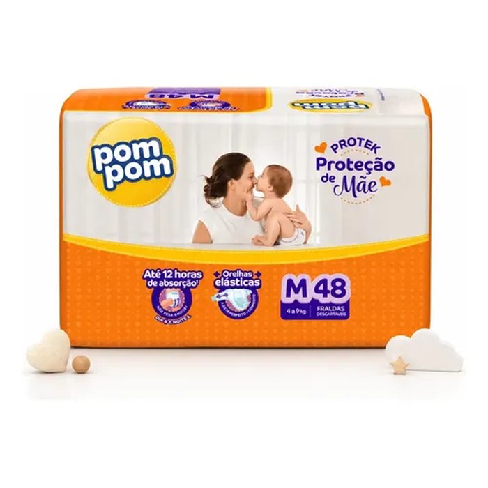 Fralda Pom Pom Protek Proteção de Mãe Mega M 48 Unidades