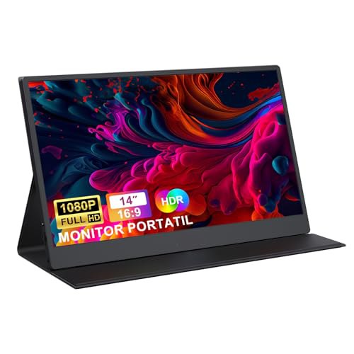 Bettdow Monitor Portatil 14'', FHD 1080P Monitor Portátil Conectado Com USB C Dupla/HDMI, IPS Extensor De Tela para Notebook com VESA e Funda Inteligente magnético, Plug and Play
