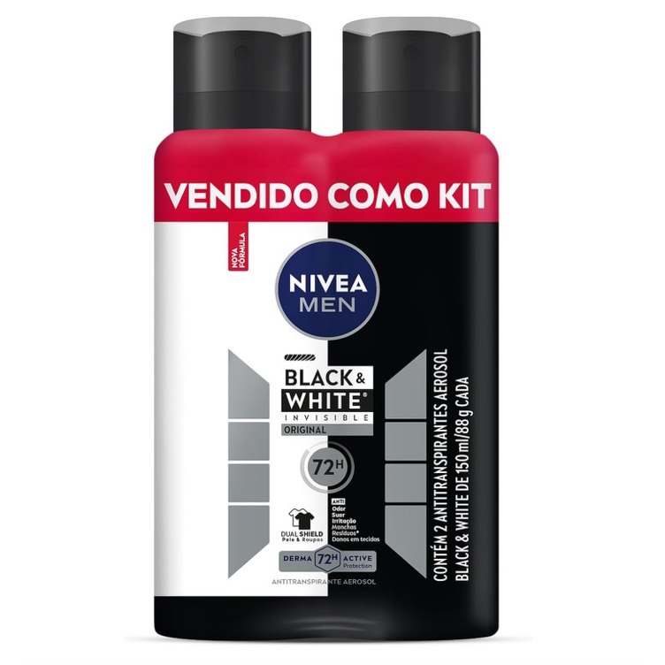 Kit NIVEA Desodorante Aerosol Men Black&White Invisible - 2 unidades