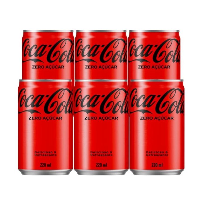 Pack de Coca-Cola sem açucar Lata 220mL 6 unidades
