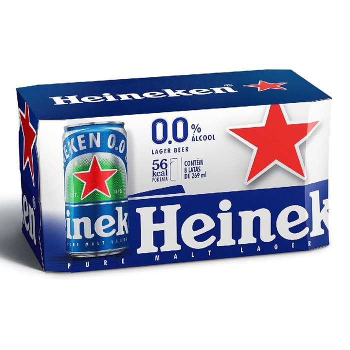 [2 UNIDADES] Heineken Cerveja Lager, Sem Alcool Lata 269ml, Pack 8 Unidades