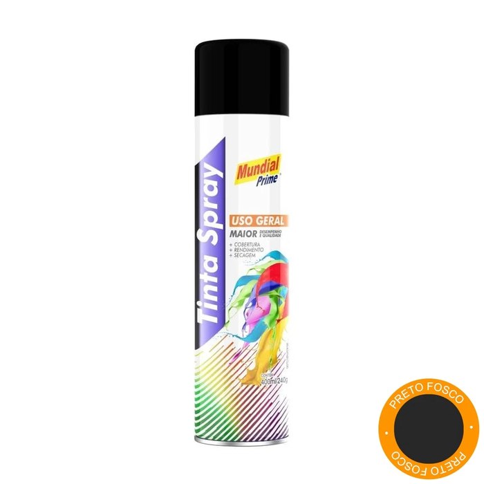 Tinta Spray Uso Geral Preto Fosco Mundial Prime 400ml