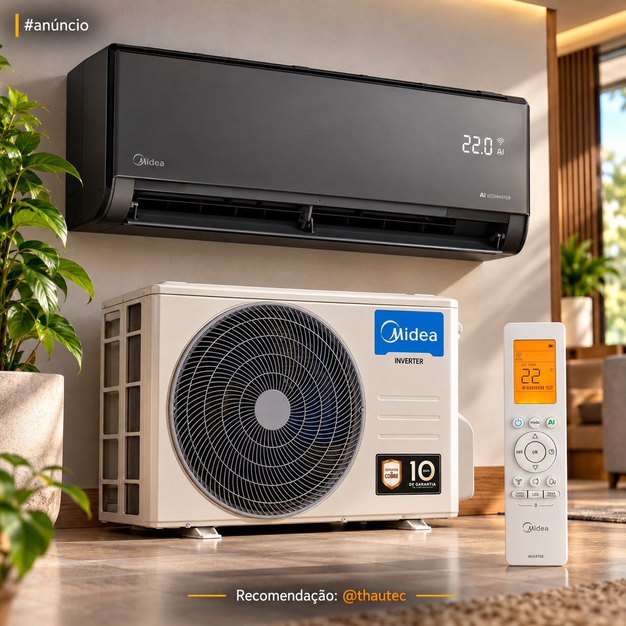 Ar Condicionado 12000 Btus Split Hi Wall Inverter Midea Quente e Frio Ai Ecomaster 220v